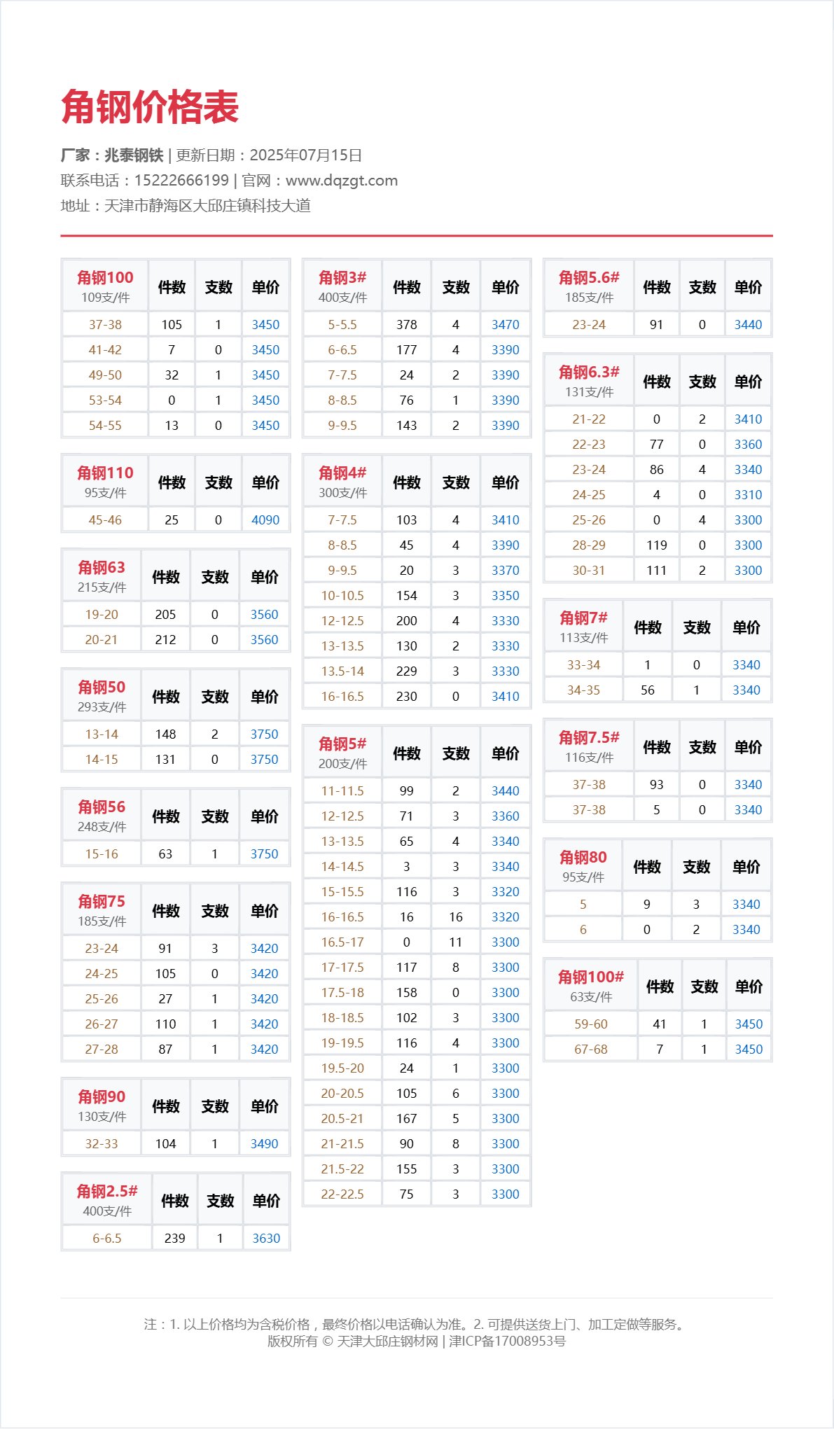 角钢价格表