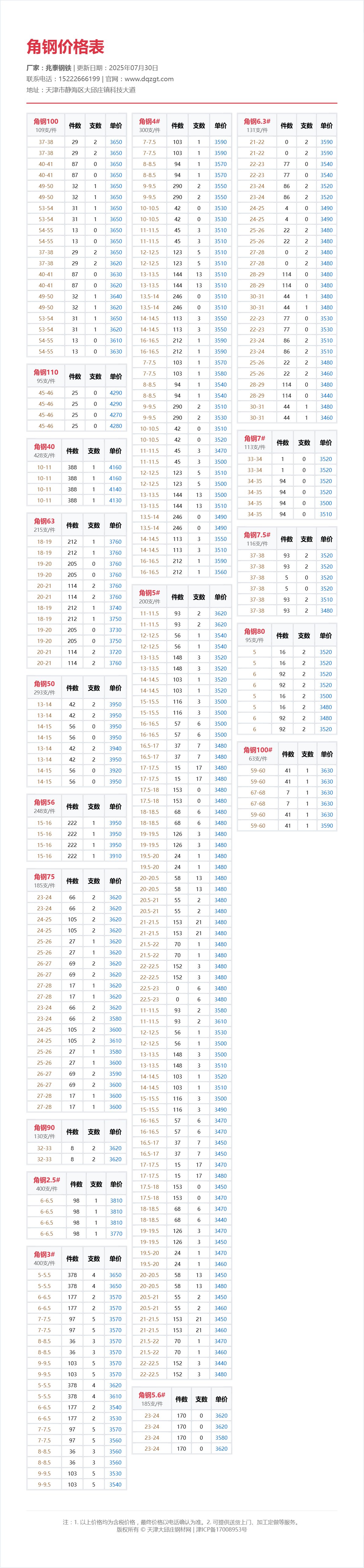 角钢价格表