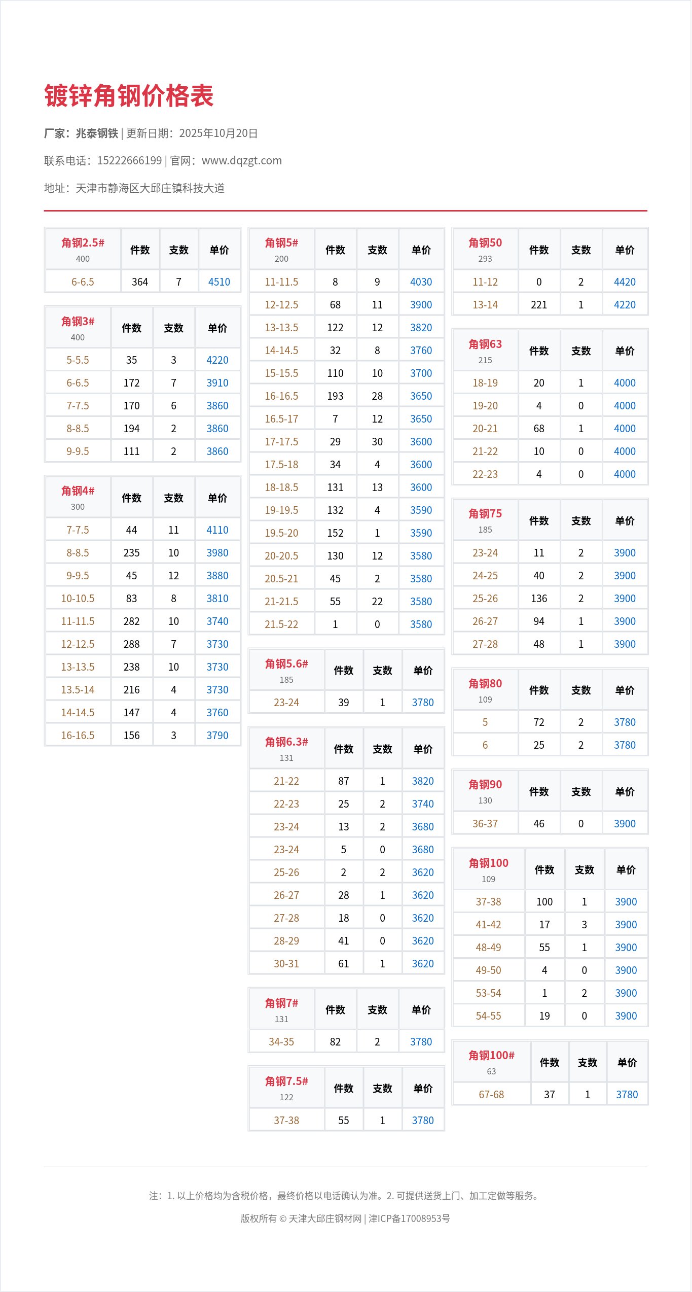 镀锌角钢价格表