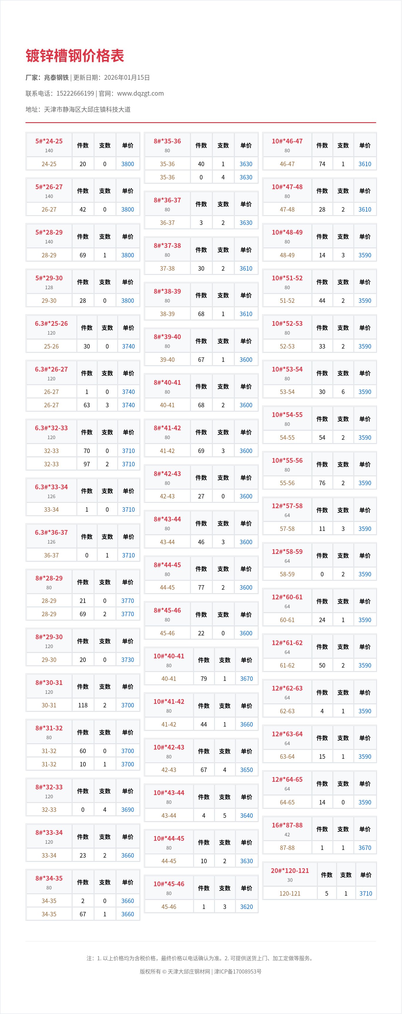镀锌槽钢价格表