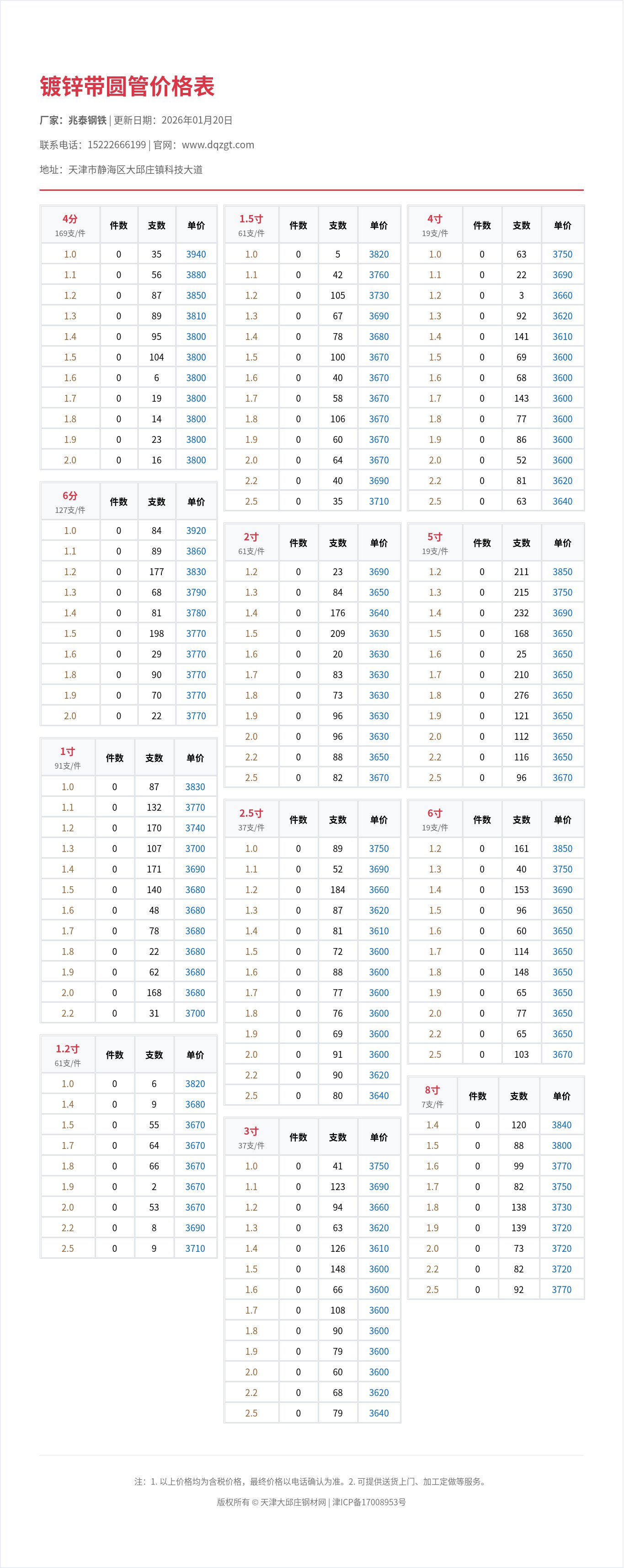 镀锌带圆管价格表