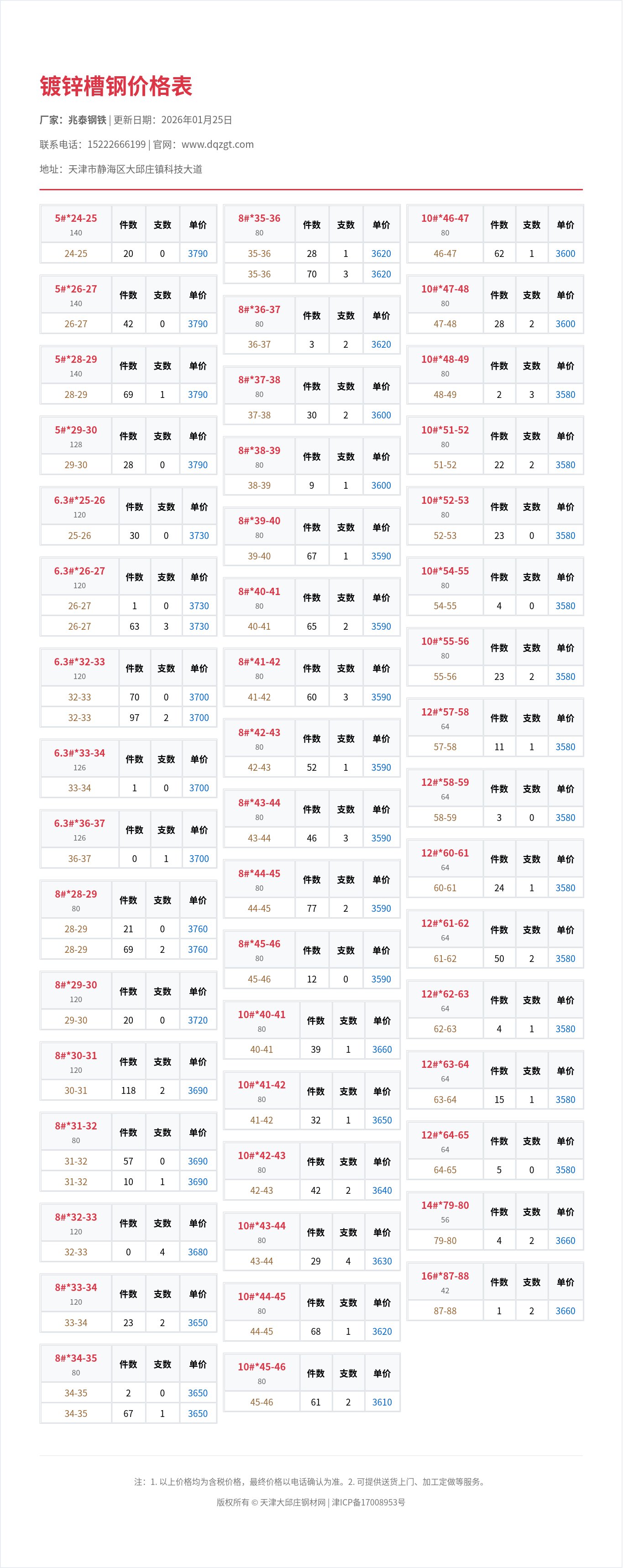 镀锌槽钢价格表