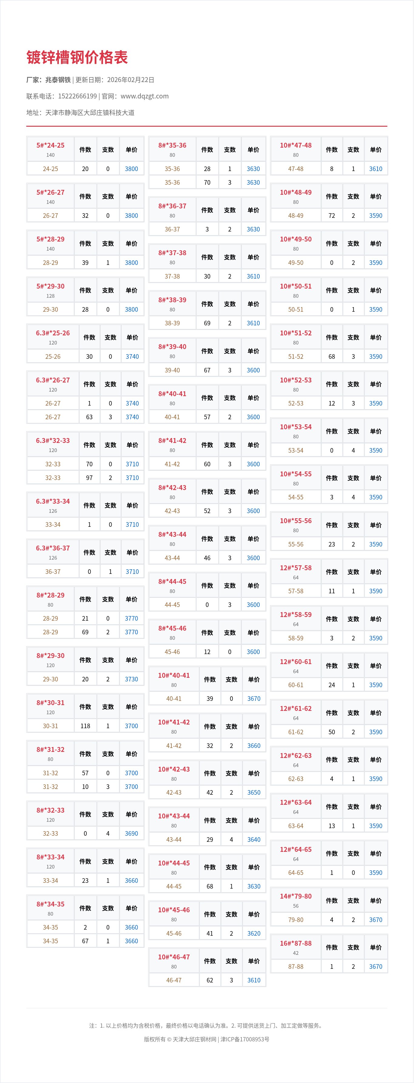 镀锌槽钢价格表