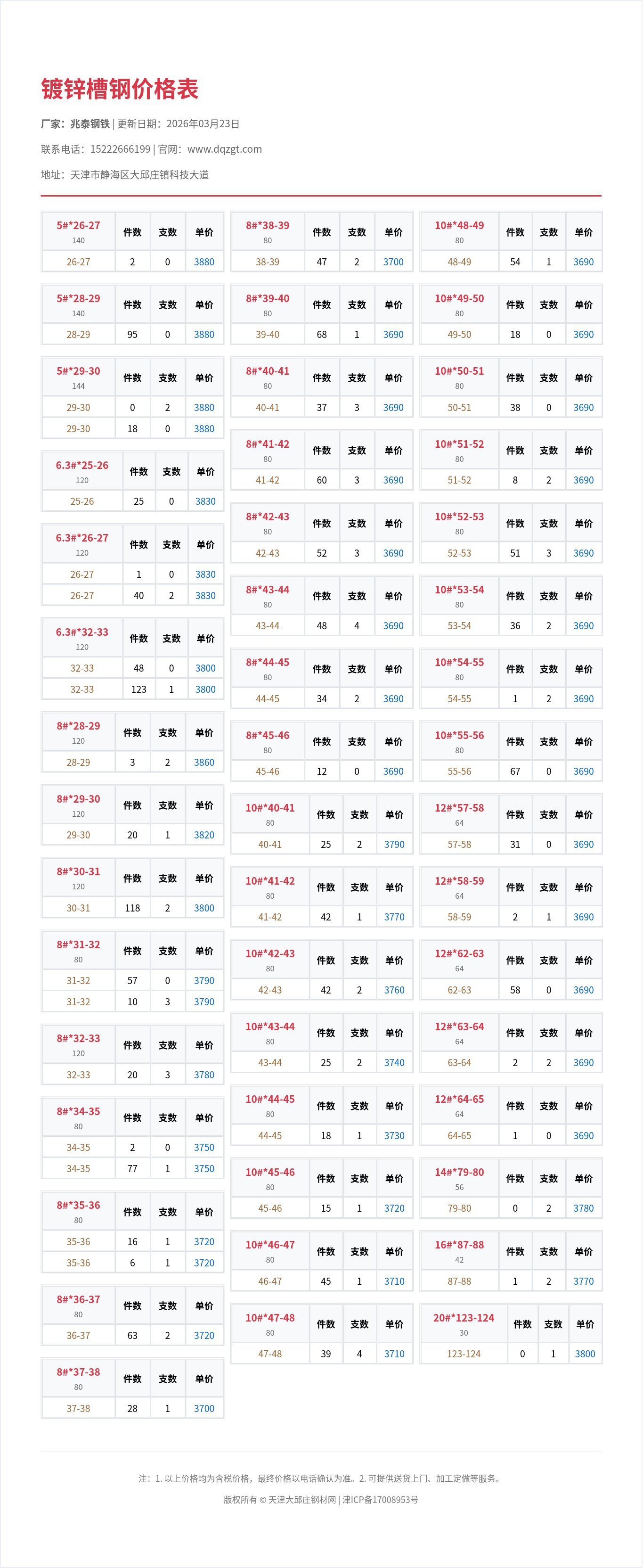 镀锌槽钢价格表