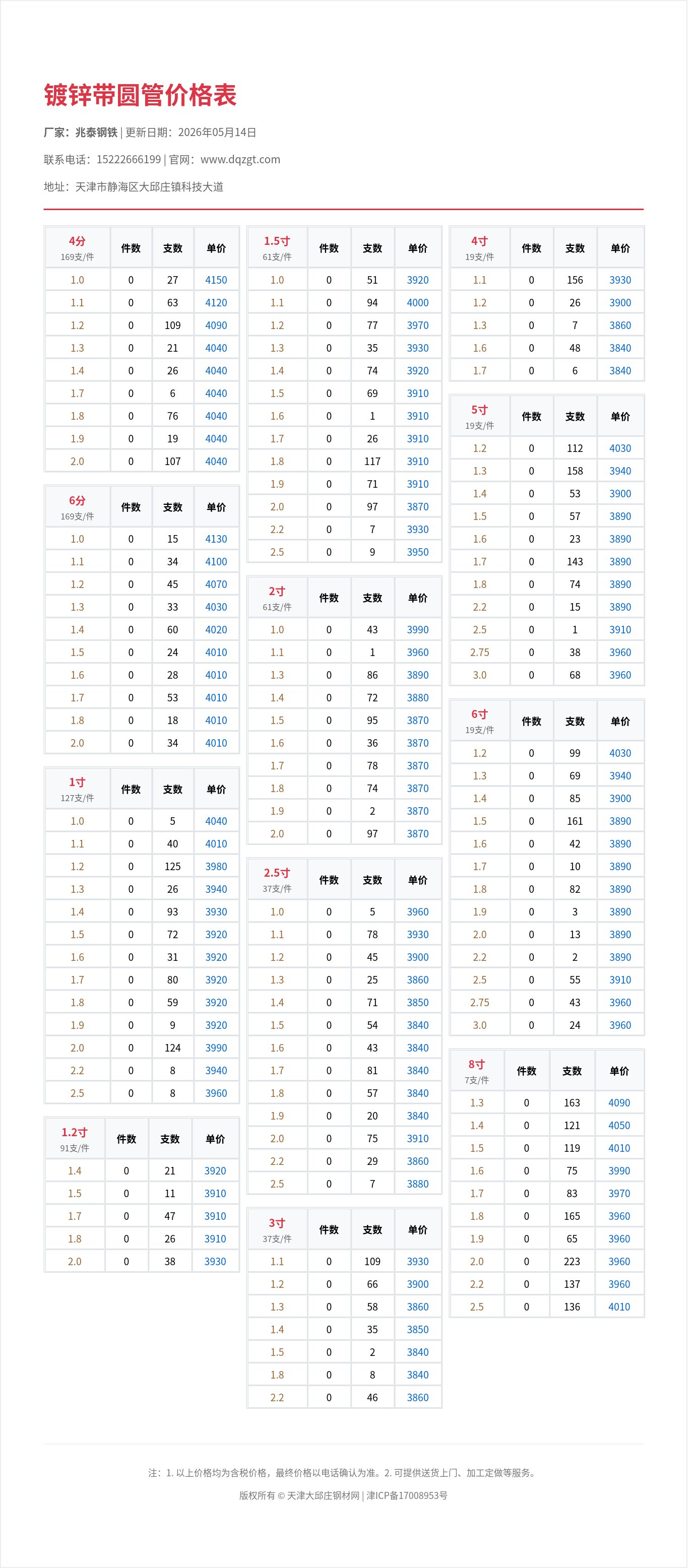 镀锌带圆管价格表