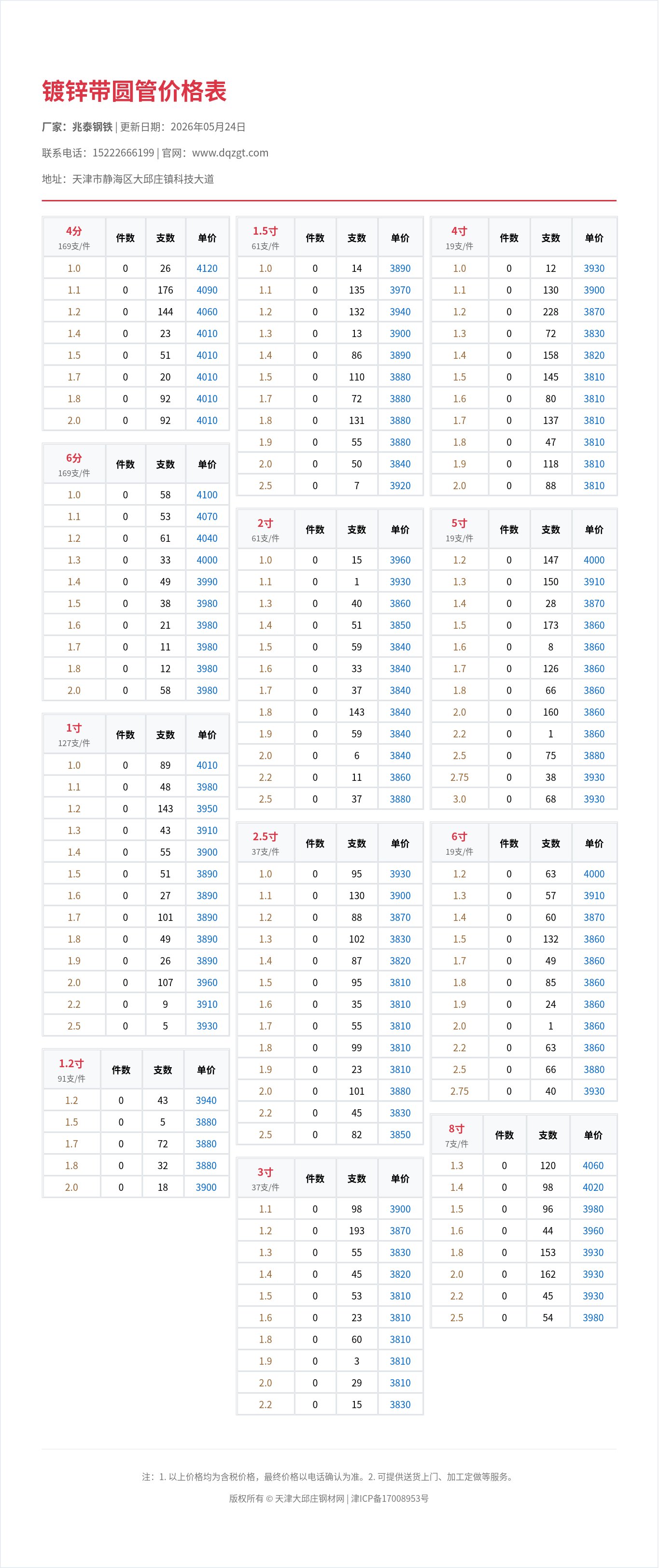 镀锌带圆管价格表