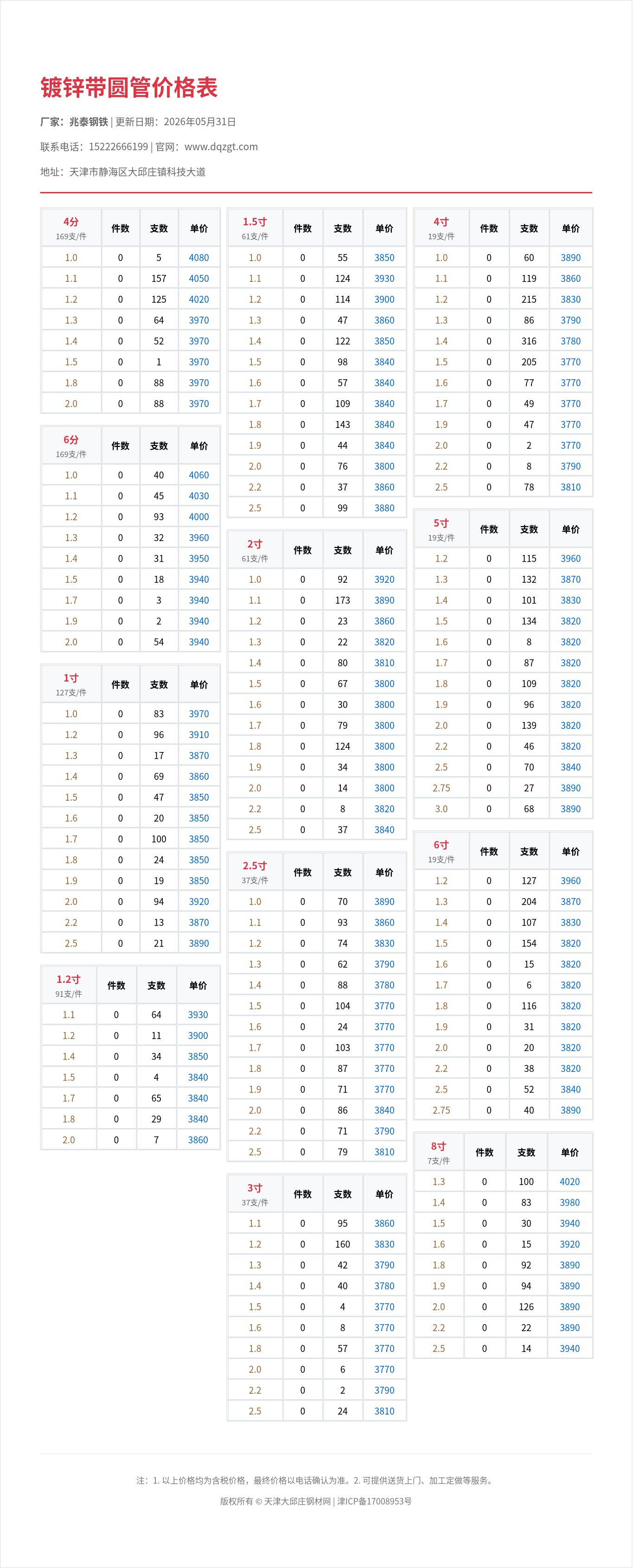 镀锌带圆管价格表